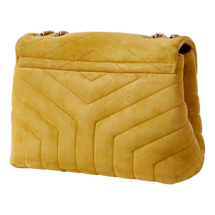 Saint Laurent Loulou Monogram Chartreuse Suede Medium Shoulder Bag available at Queen Bee of Beverly Hills