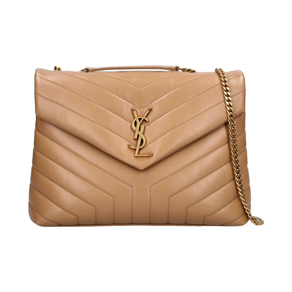 Loulou Small Leather Shoulder Bag in Beige - Saint Laurent