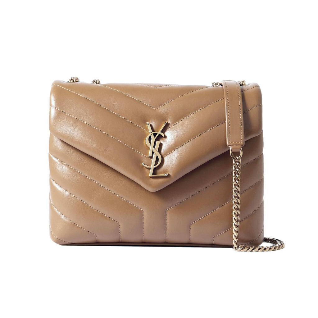 Saint Laurent Loulou Monogram Tan Quilted Leather Small Shoulder Bag at_Queen_Bee_of_Beverly_Hills