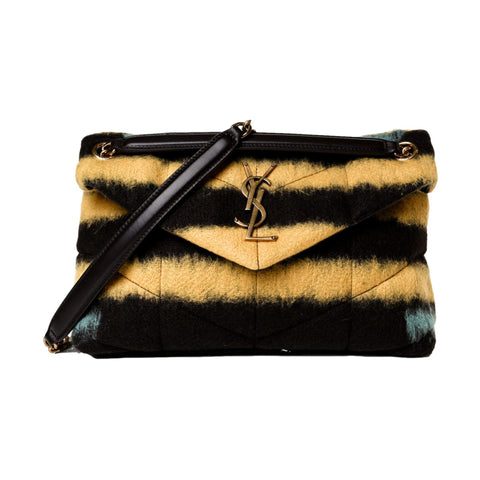 Saint Laurent Loulou Puffer Yellow Brown Tie Dye Wool Shoulder Bag 577476 at_Queen_Bee_of_Beverly_Hills