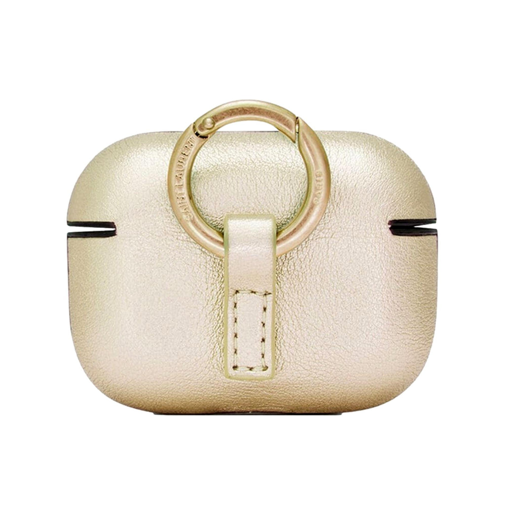Saint Laurent Metallic Gold Leather Airpods Pro Case at_Queen_Bee_of_Beverly_Hills