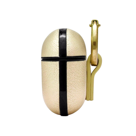 Saint Laurent Metallic Gold Leather Airpods Pro Case available at Queen Bee of Beverly Hills