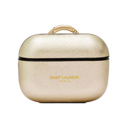 Saint Laurent Metallic Gold Leather Airpods Pro Case available at Queen Bee of Beverly Hills
