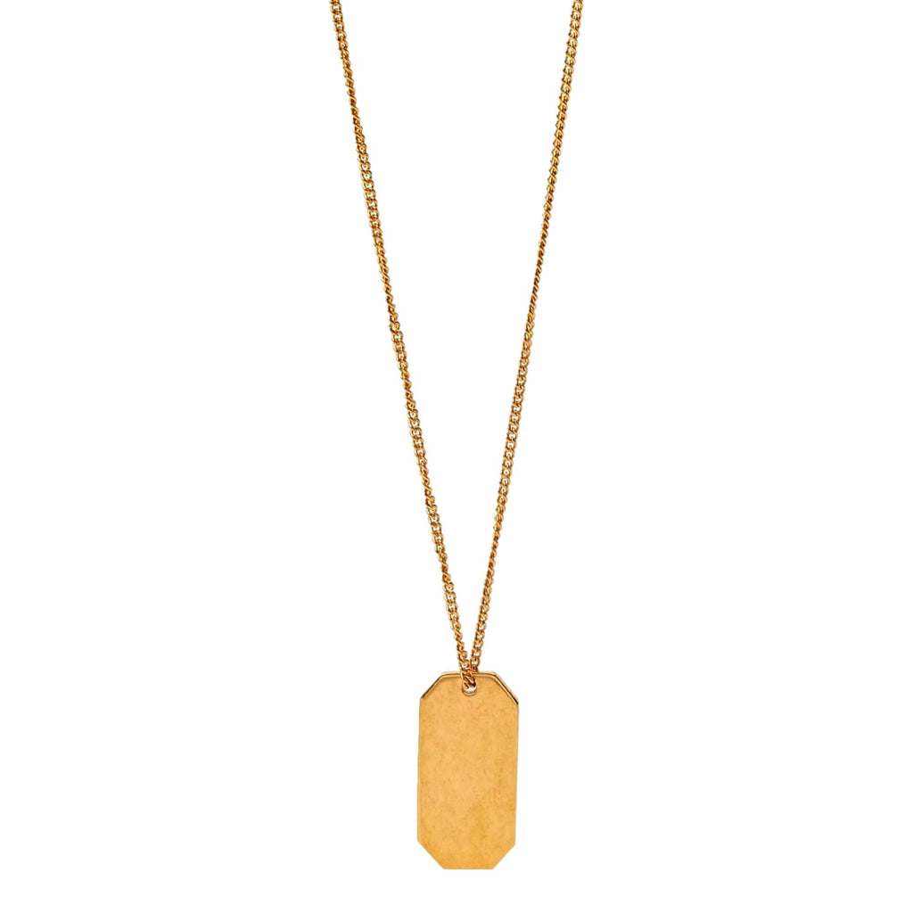 Saint Laurent Military Tag Pendant Necklace Brass Gold at_Queen_Bee_of_Beverly_Hills