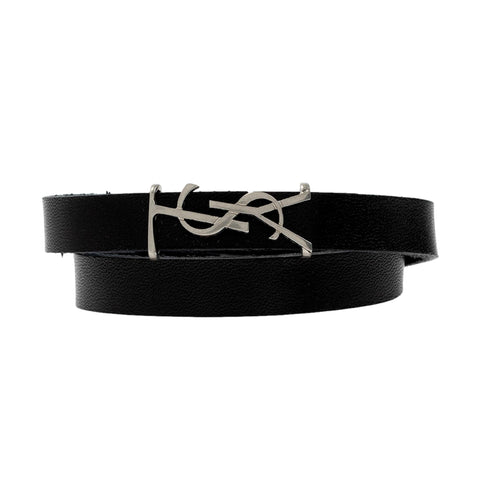 Saint Laurent Monogram Black Leather Bracelet 646558 at_Queen_Bee_of_Beverly_Hills