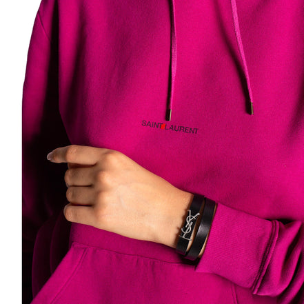 Saint Laurent Monogram Black Leather Bracelet available at Queen Bee of Beverly Hills