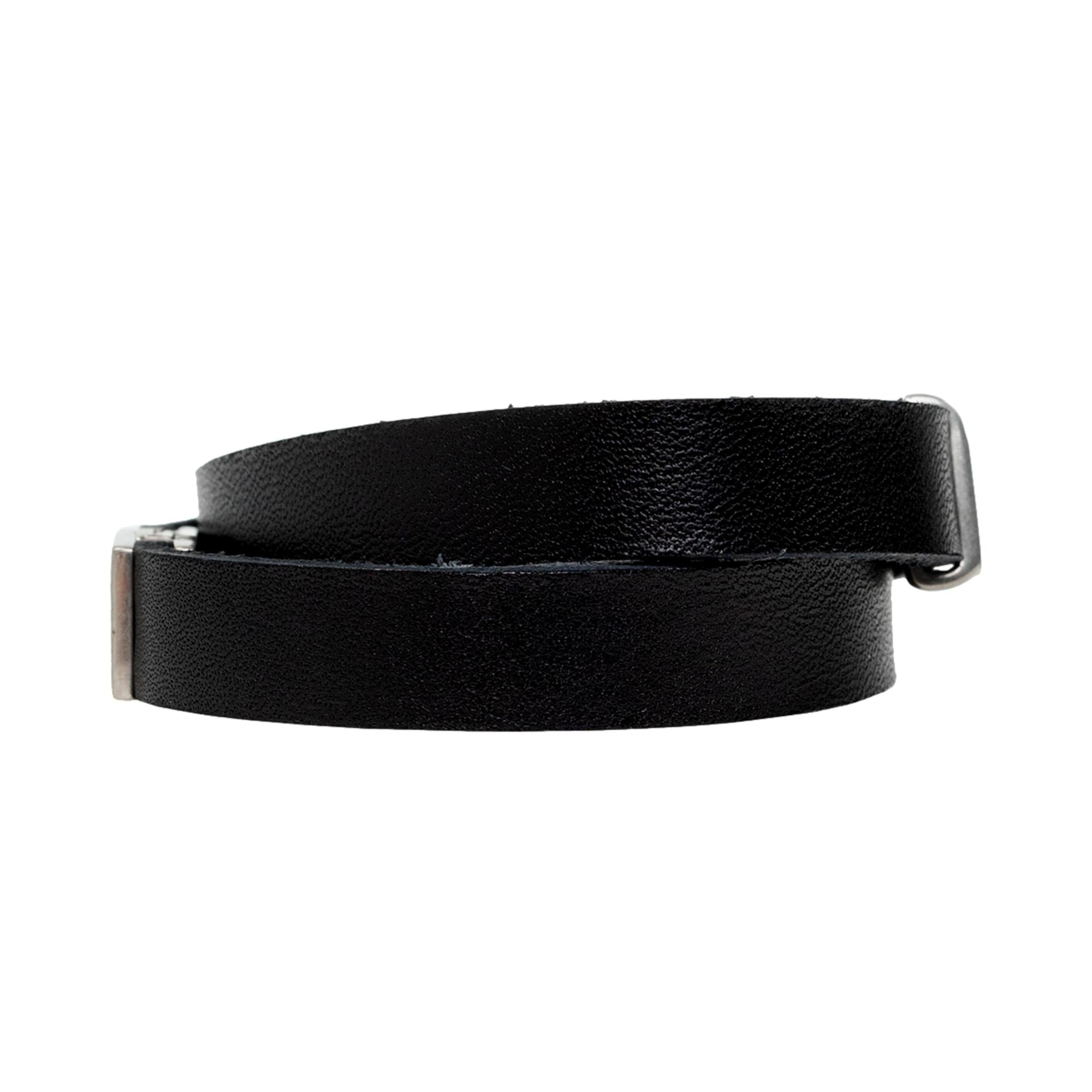 Saint Laurent Monogram Black Leather Bracelet available at Queen Bee of Beverly Hills
