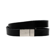 Saint Laurent Monogram Black Leather Bracelet available at Queen Bee of Beverly Hills