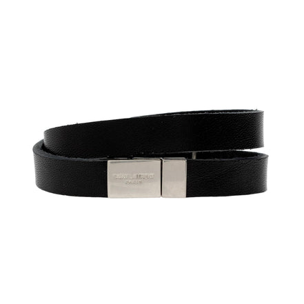Saint Laurent Monogram Black Leather Bracelet available at Queen Bee of Beverly Hills