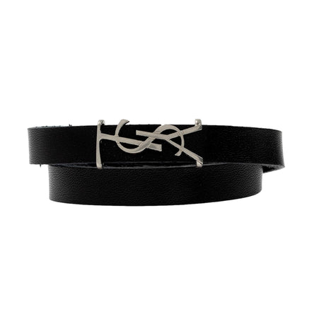 Saint Laurent Monogram Black Leather Bracelet available at Queen Bee of Beverly Hills