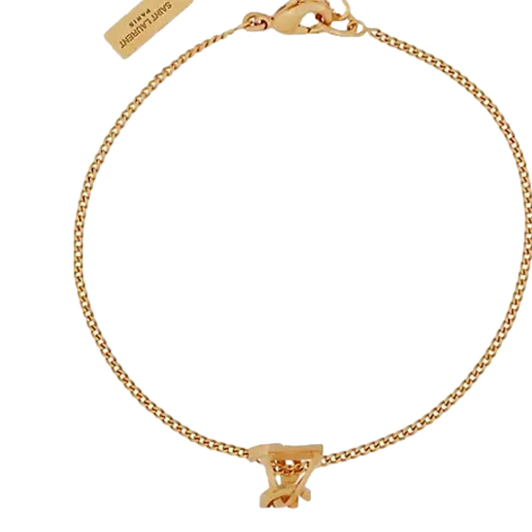 Saint Laurent Monogram Twist Gold Metal Chain Bracelet available at Queen Bee of Beverly Hills