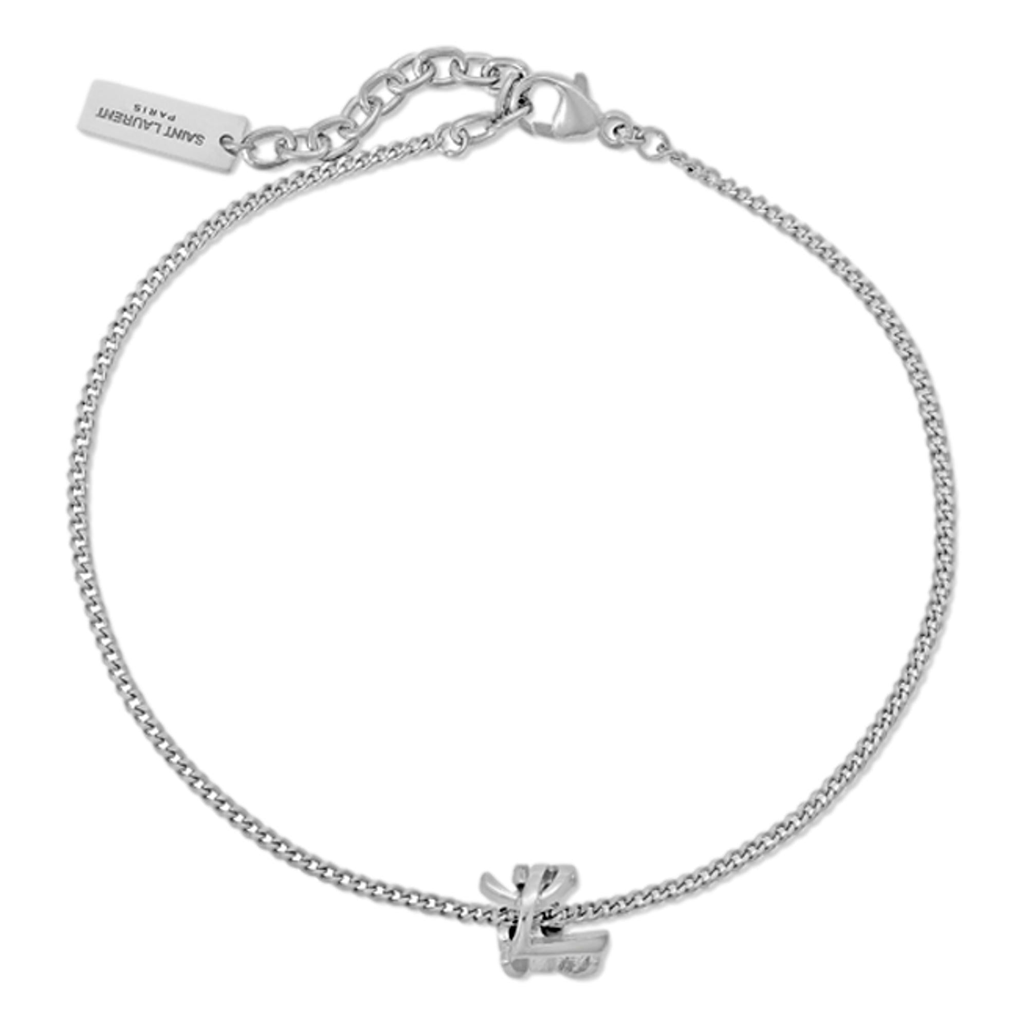 Saint Laurent Monogram Twist Silver Metal Chain Bracelet available at Queen Bee of Beverly Hills