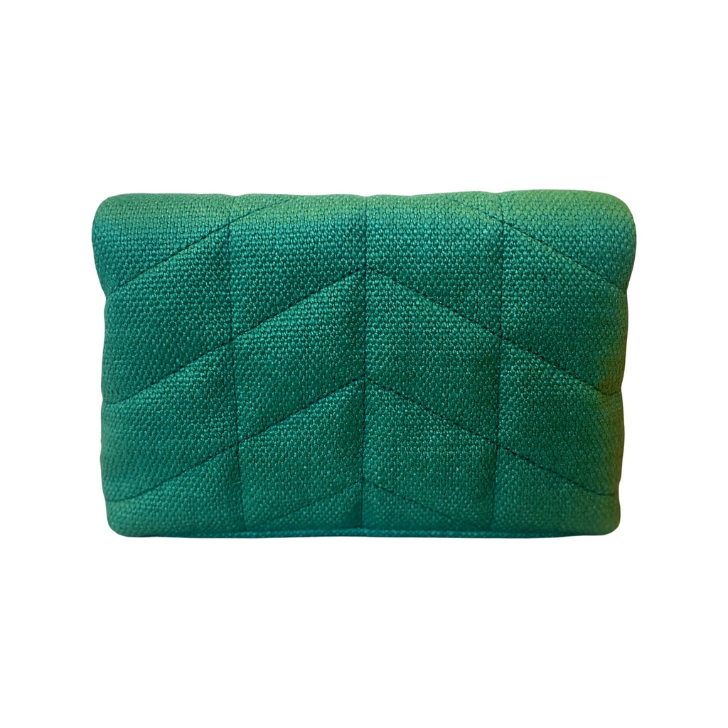 Saint Laurent Puffer Green Canvas Clutch and Card Holder – Queen Bee of  Beverly Hills