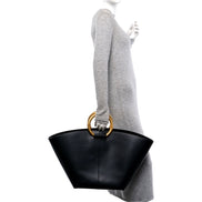 Saint Laurent Maxi Ring Handle Tote in Black Smooth Leather sold at Queen Bee of Beverly Hills