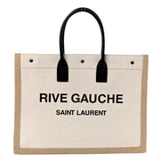 Saint Laurent Rive Gauche Large Tote in Natural Beige Canvas with Black Top Handles