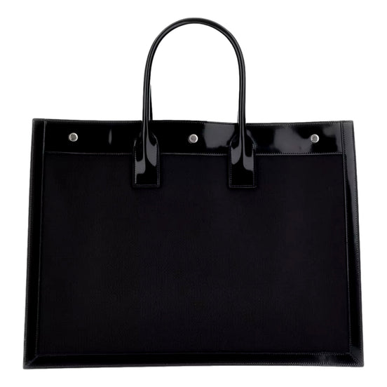 Saint Laurent Rive Gauche Black Nylon Leather Large Tote Bag YSL