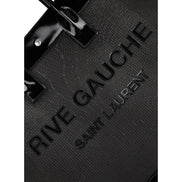 Saint Laurent Rive Gauche Large Tote Bag Black Nylon Leather Trim Silver Hardware