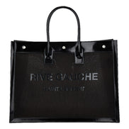 Saint Laurent Rive Gauche Large Tote Bag Black Nylon Leather Trim Silver Hardware