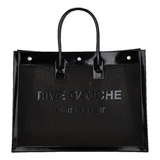 Saint Laurent Rive Gauche Black Nylon Leather Large Tote Bag YSL