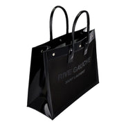 Saint Laurent Rive Gauche Large Tote Bag Black Nylon Leather Trim Silver Hardware