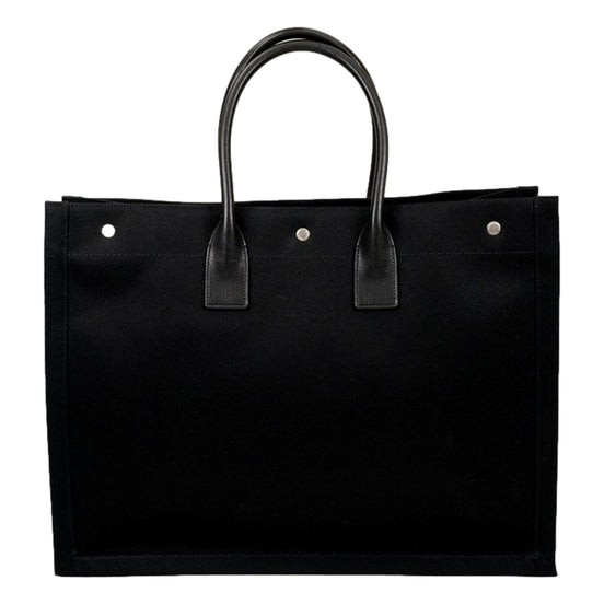 Saint Laurent Rive Gauche Black Canvas Leather Trim Tote Bag