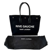Saint Laurent Rive Gauche Black Canvas Leather Trim Tote Bag