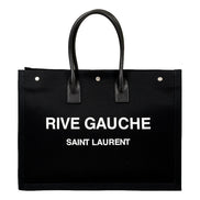 Saint Laurent Rive Gauche Black Canvas Leather Trim Tote Bag