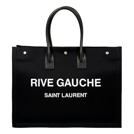 Saint Laurent Rive Gauche Black Canvas Leather Trim Tote Bag