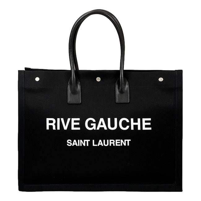 Saint Laurent Rive Gauche Black Canvas Leather Trim Tote Bag