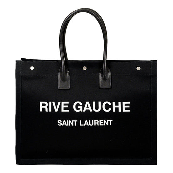 Saint Laurent Rive Gauche Black Canvas Leather Trim Tote Bag