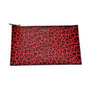 Saint Laurent Rouge Leopard Printed Calfskin Leather Medium Pouch available at Queen Bee of Beverly Hills