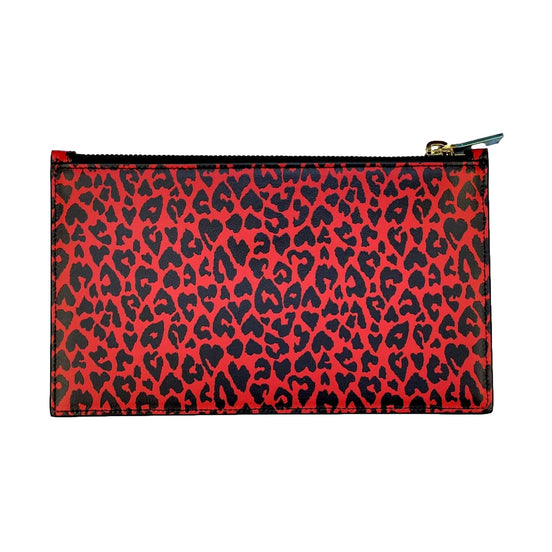 Saint Laurent Rouge Leopard Printed Calfskin Leather Medium Pouch available at Queen Bee of Beverly Hills