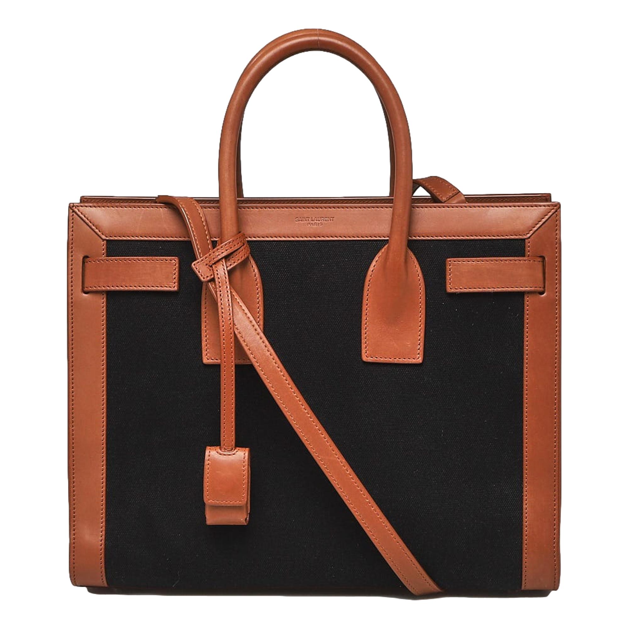 【関税&送料込み】Saint Laurent Sac De Jour Leather Bag Saint Laurent Sac De Jour Black Canvas and Brown Leather