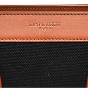 Saint Laurent Sac De Jour Black Canvas and Brown Leather Satchel available at Queen Bee of Beverly Hills