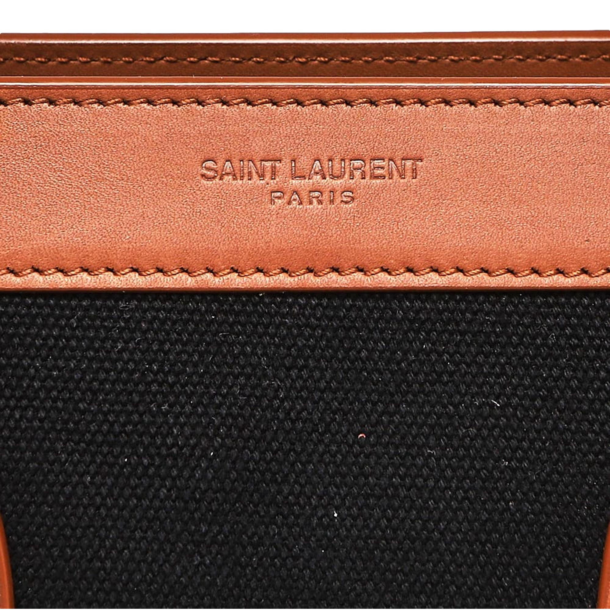 Saint Laurent Sac De Jour Black Canvas and Brown Leather Satchel available at Queen Bee of Beverly Hills