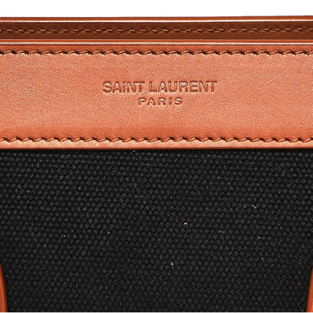 Saint Laurent Sac De Jour Black Canvas and Brown Leather Satchel available at Queen Bee of Beverly Hills