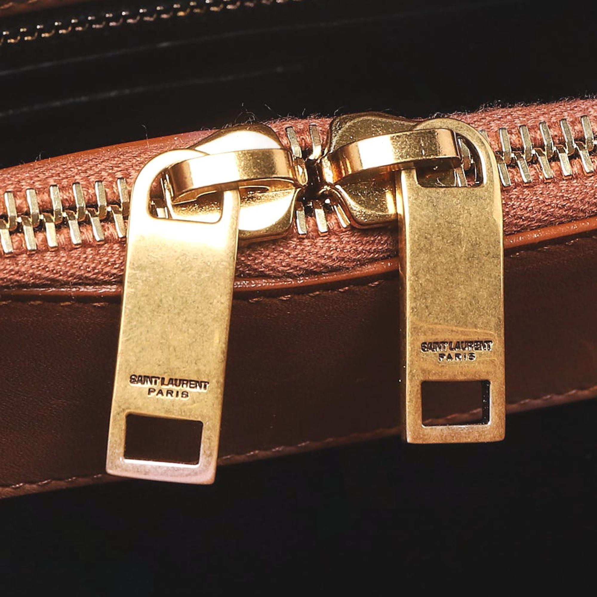 Saint Laurent Sac De Jour Black Canvas and Brown Leather Satchel available at Queen Bee of Beverly Hills