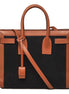 Saint Laurent Sac De Jour Black Canvas and Brown Leather Satchel available at Queen Bee of Beverly Hills
