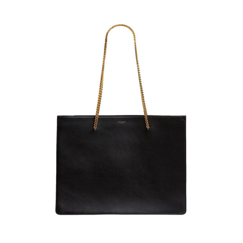 Saint Laurent Siena Ultra Lux Black Calf Leather Chain Shoulder Tote Bag at_Queen_Bee_of_Beverly_Hills