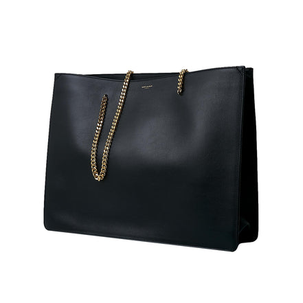 Saint Laurent Siena Ultra Lux Black Calf Leather Chain Shoulder Tote Bag available at Queen Bee of Beverly Hills