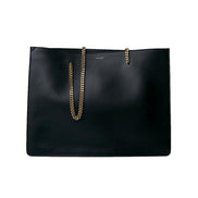 Saint Laurent Siena Ultra Lux Black Calf Leather Chain Shoulder Tote Bag available at Queen Bee of Beverly Hills