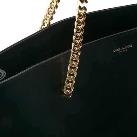 Saint Laurent Siena Ultra Lux Black Calf Leather Chain Shoulder Tote Bag available at Queen Bee of Beverly Hills