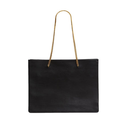 Saint Laurent Siena Ultra Lux Black Calf Leather Chain Shoulder Tote Bag available at Queen Bee of Beverly Hills