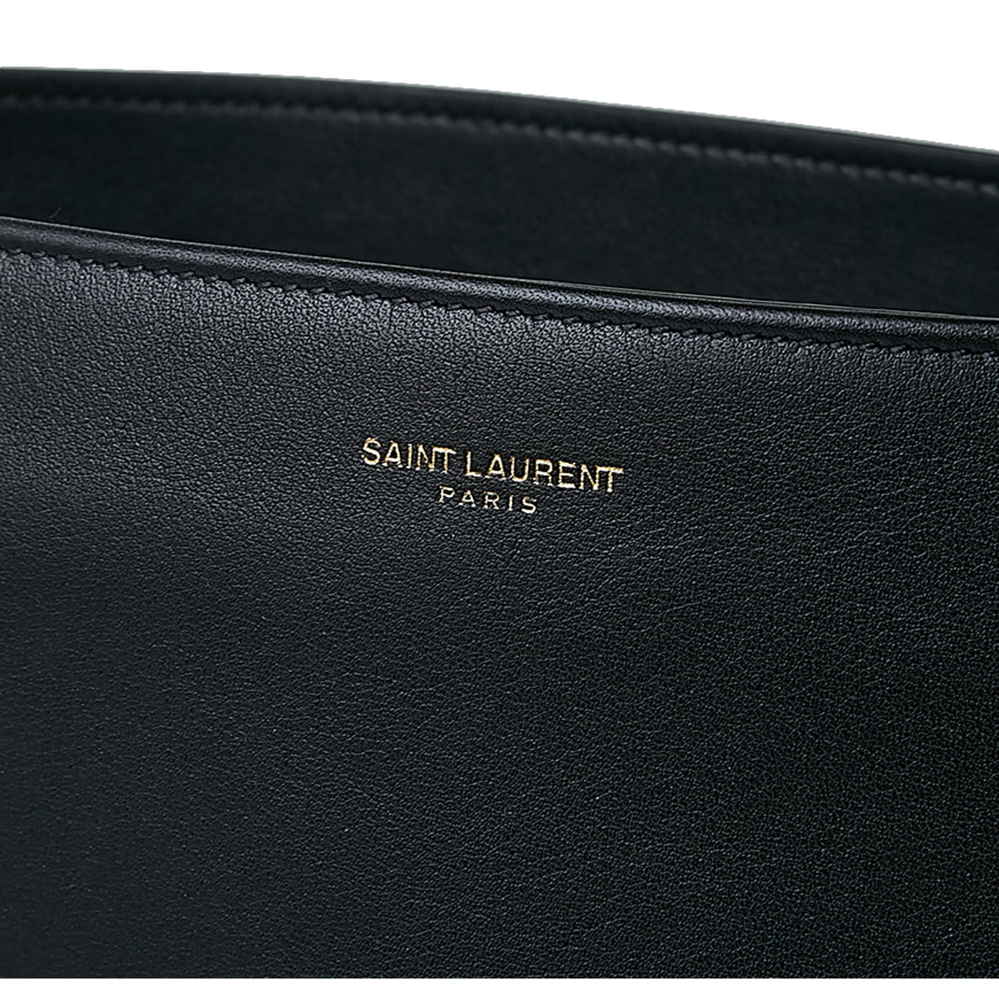 Saint Laurent Siena Ultra Lux Black Calf Leather Chain Shoulder Tote Bag available at Queen Bee of Beverly Hills
