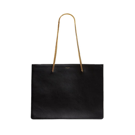 Saint Laurent Siena Ultra Lux Black Calf Leather Chain Shoulder Tote Bag available at Queen Bee of Beverly Hills