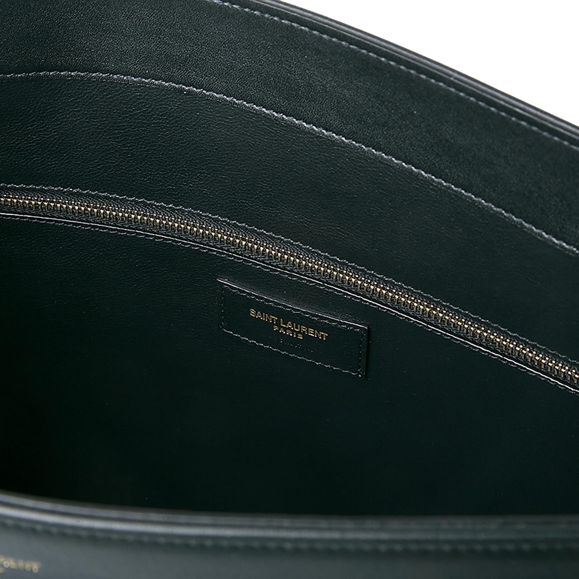 Saint Laurent Siena Ultra Lux Black Calf Leather Chain Shoulder Tote Bag available at Queen Bee of Beverly Hills