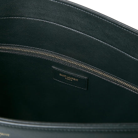 Saint Laurent Siena Ultra Lux Black Calf Leather Chain Shoulder Tote Bag available at Queen Bee of Beverly Hills