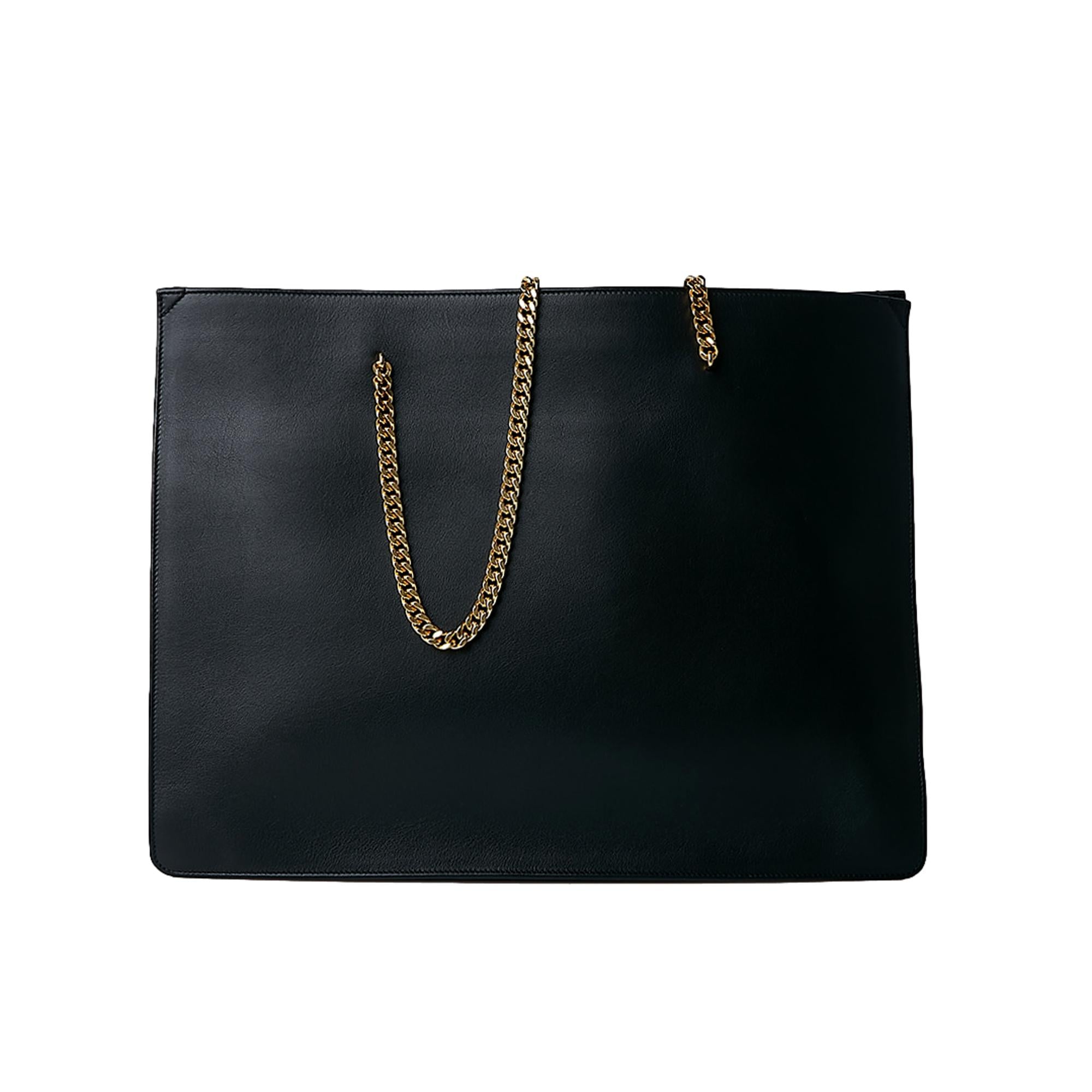 Saint Laurent Siena Ultra Lux Black Calf Leather Chain Shoulder Tote Bag available at Queen Bee of Beverly Hills