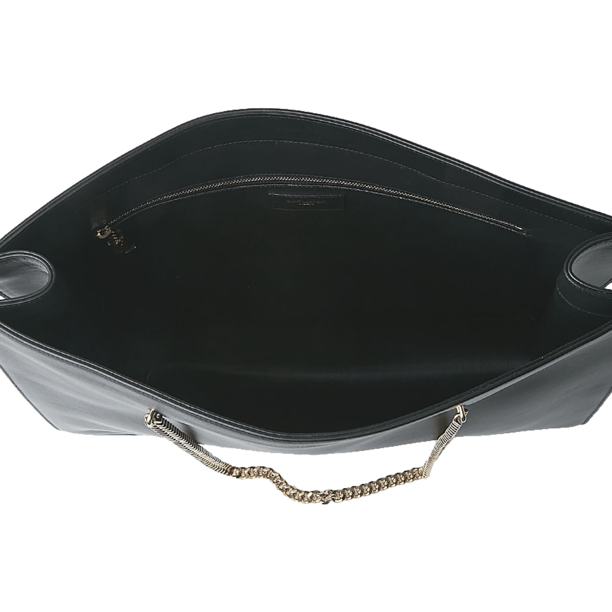 Saint Laurent Siena Ultra Lux Black Calf Leather Chain Shoulder Tote Bag available at Queen Bee of Beverly Hills