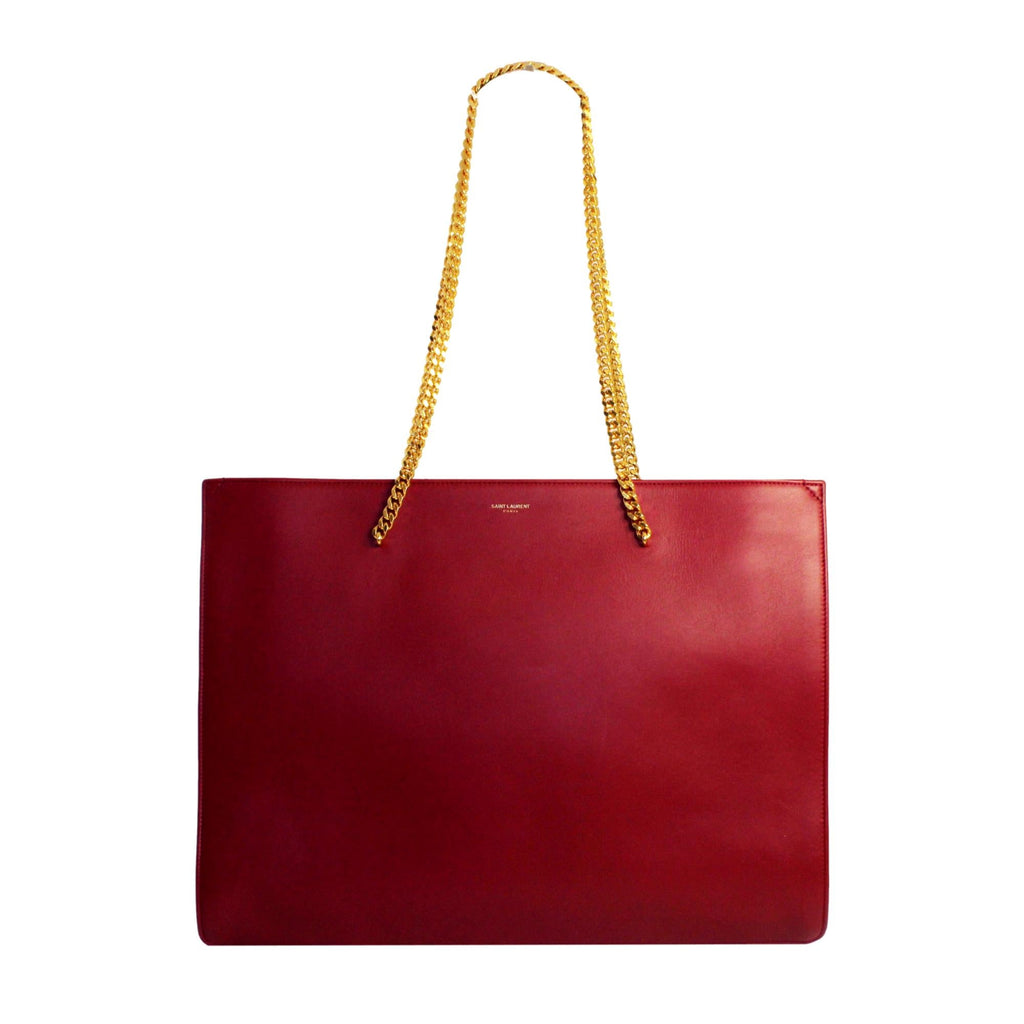 Saint Laurent Siena Ultra Lux Red Calf Leather Chain Shoulder Tote